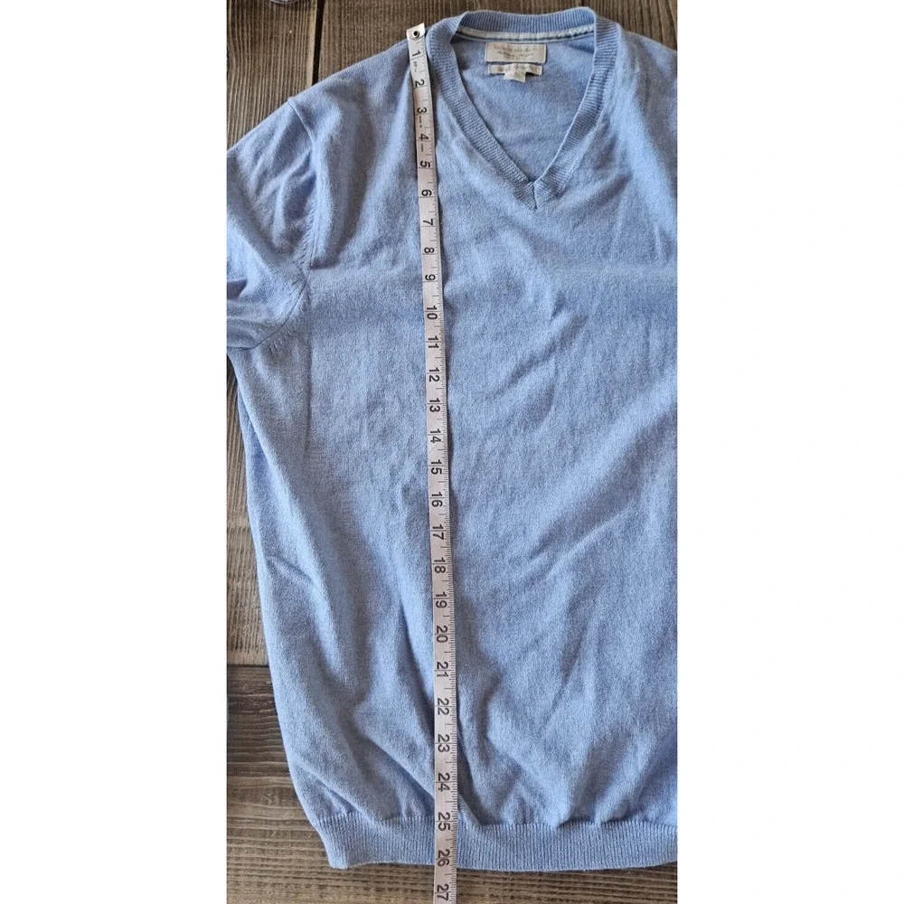 Banana Republic Sweater Mens Medium Baby‎ Blue Cotton Cashmere Suede Elbow Patch